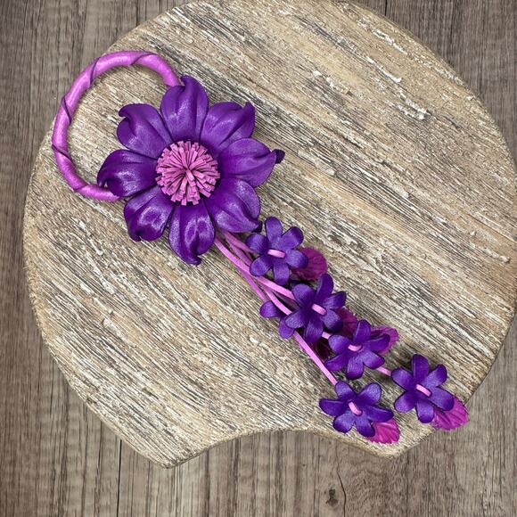 Genuine Leather Flower Purse Charm Leather Purple Spring Bag Charm NEW FAST SHIP - Picture 5 of 8